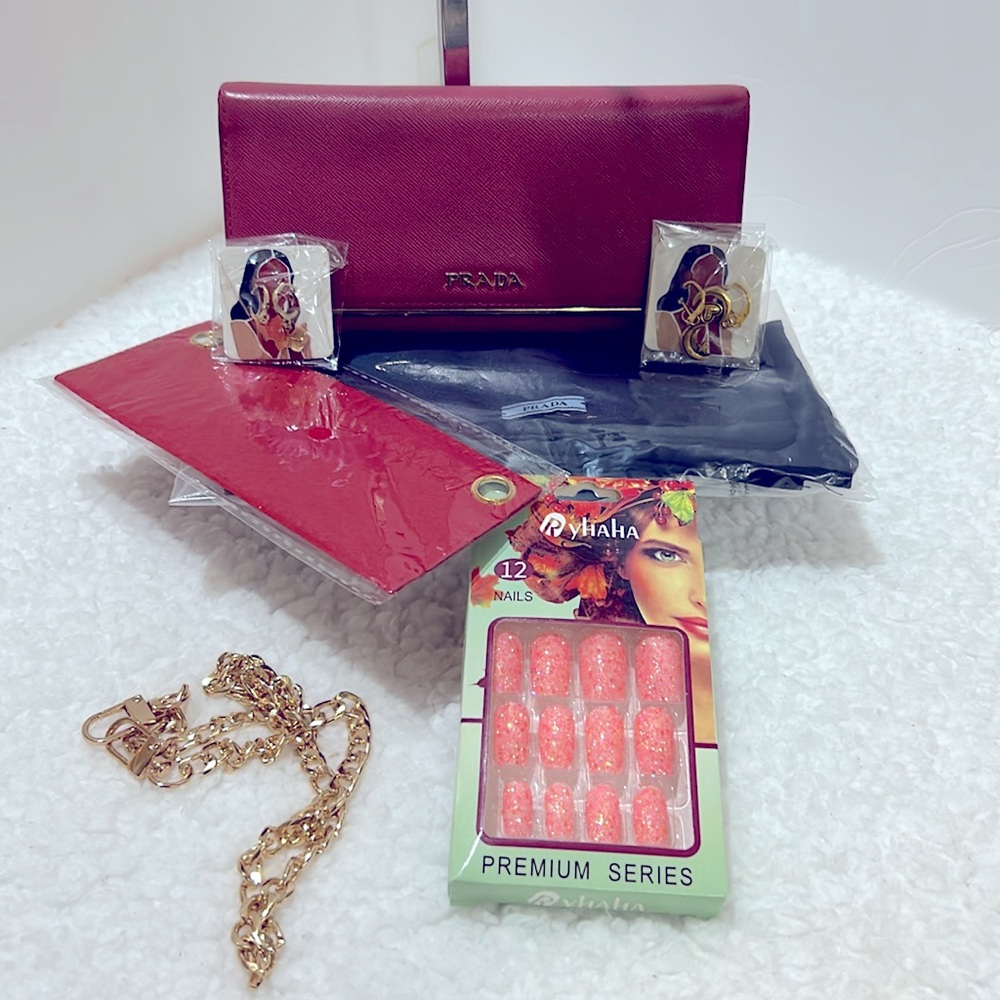 COPY - Prada Hot Pink Long Wallet Attached Card/ID Holder with Free Stuff EUC